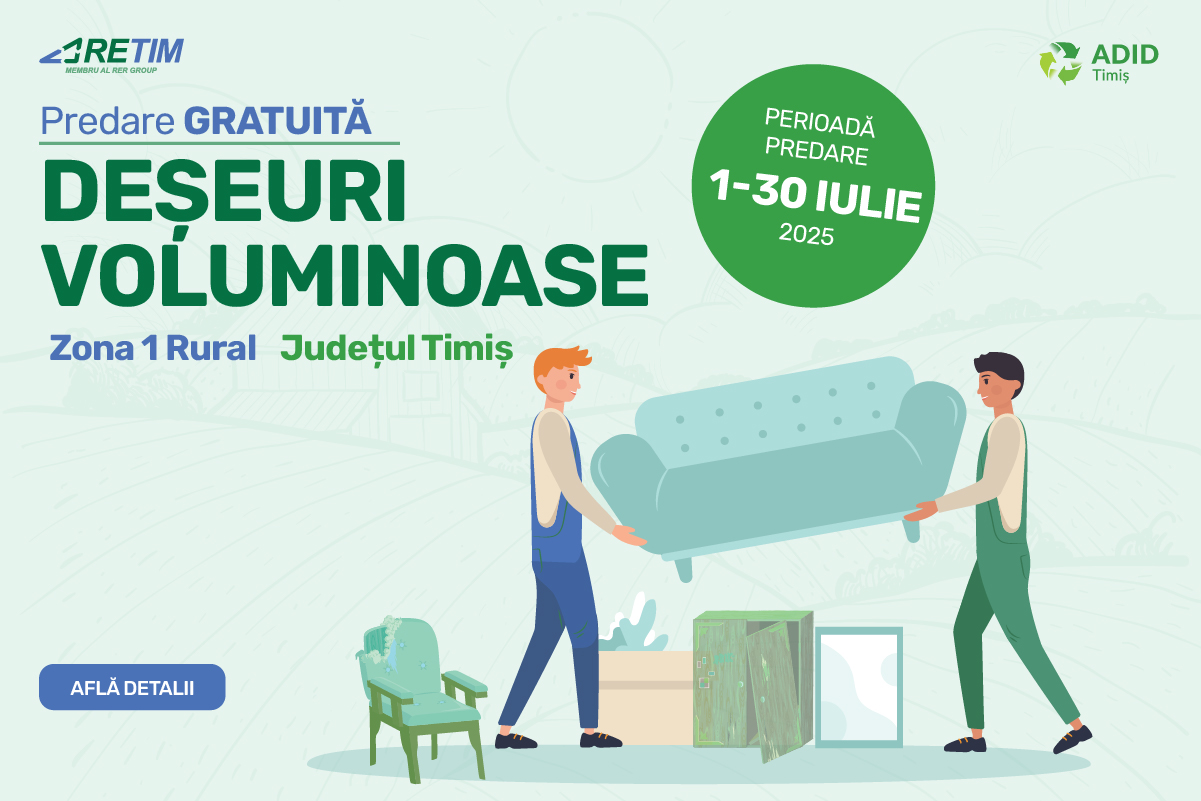 Campanie trimestrială de colectare a deșeurilor voluminoase predate gratuit în Zona 1 Rural – RETIM & ADID Timiș voluminoase