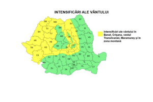 Cod galben de vânt în vestul țării. Ploi, ninsori la munte și vreme rece până miercuri dimineață