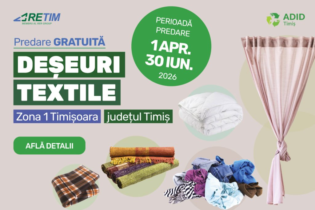 RETIM și ADID Timiș anunță o nouă campanie de colectare a deșeurilor textile cu predare GRATUITĂ din 2026, în Zona 1 Timișoara