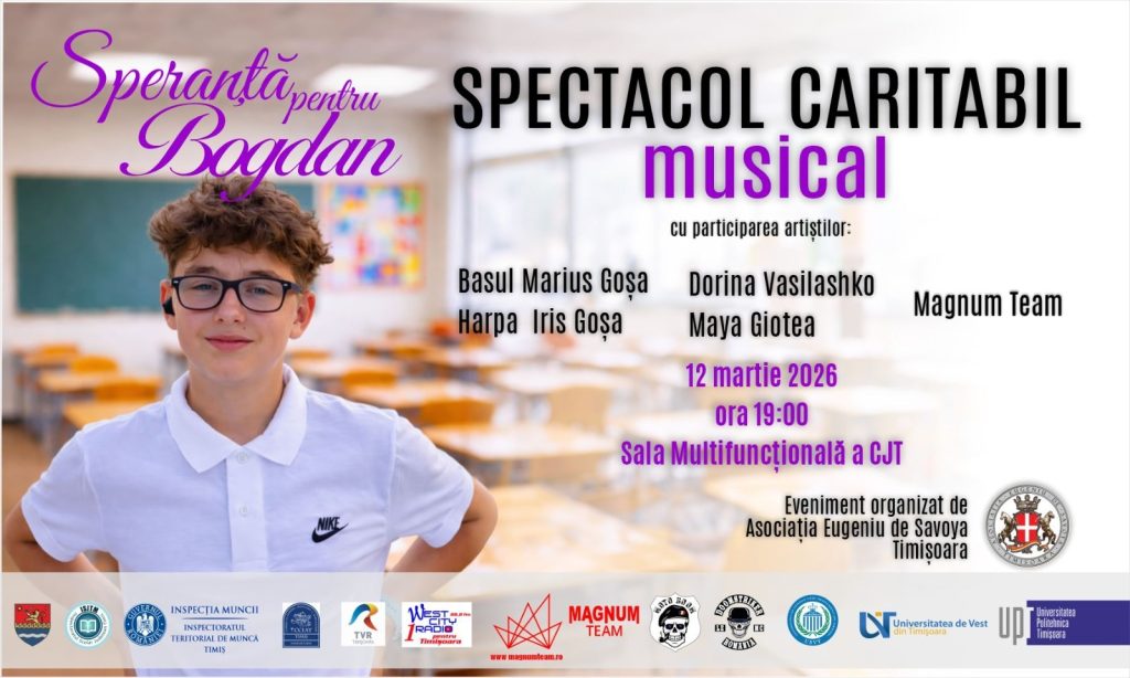 Speranță pentru Bogdan. Spectacol caritabil la Timișoara pentru un elev de 14 ani bolnav de cancer