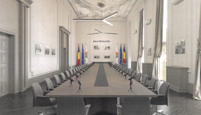 Masă nouă, 41 de microfoane și trei candelabre. 74.000 euro pentru modernizare în Sala Revoluției